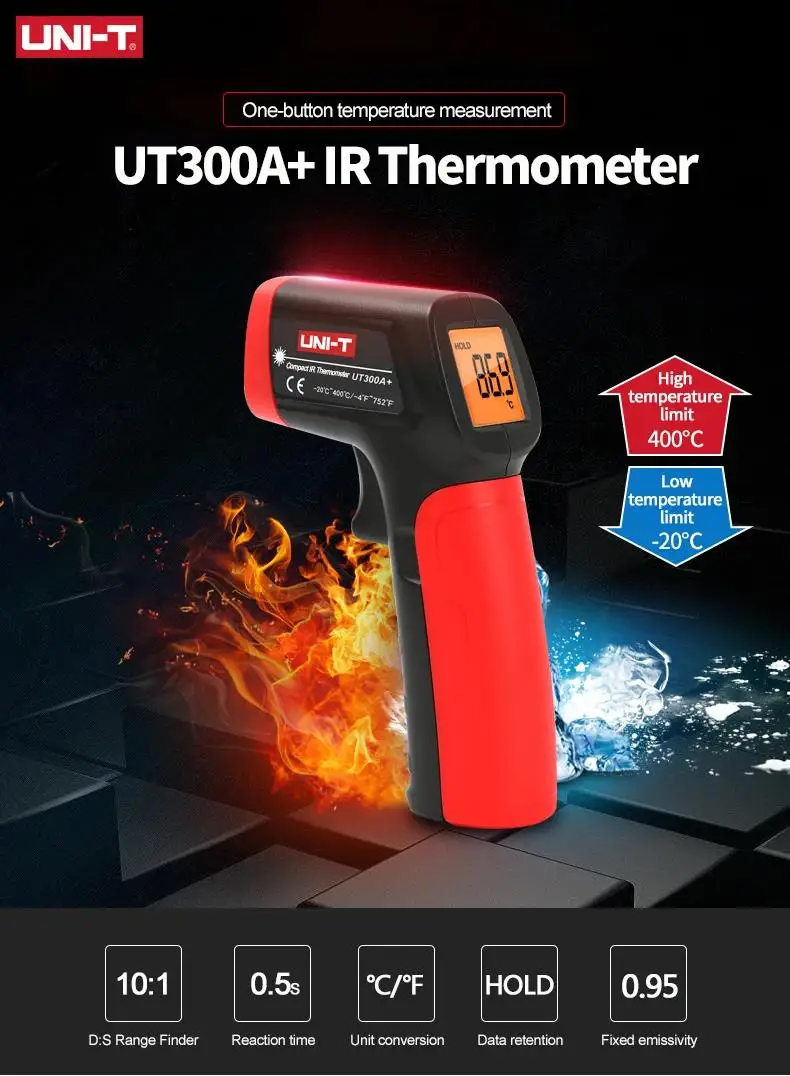 UNI-T UT300A+ Laser Infrared Thermometer Handheld Termometro Digital Industrial Non Contact Laser Temperature Meter Gun