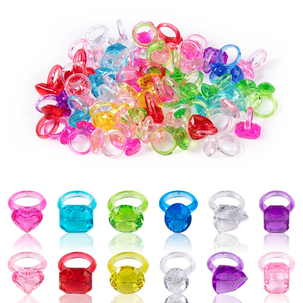 

20/40pcs Plastic Gem Rings Toys for Kids Bulk Toys Diamond Ring Colorful Princess Ring Dress Up Accessories Birthday Party Favor