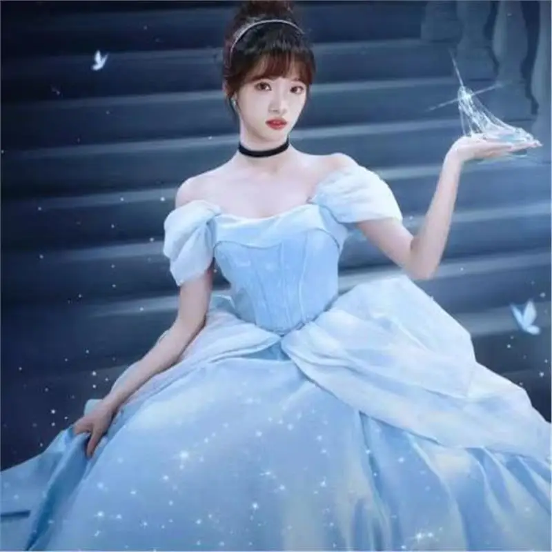 

Blue Evening Gown Women's Fairy T Princ Ball Gown Ele Lady's Long Dr with Bubble Sves for Formal Ocns