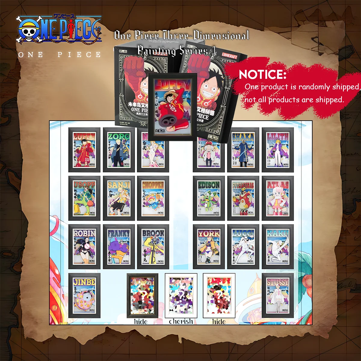 1pc Officially ONE PIECE 3D Art Panel Series 1 Blind Box - Contains Hidden Edition Designs - Collectible Display and Gift