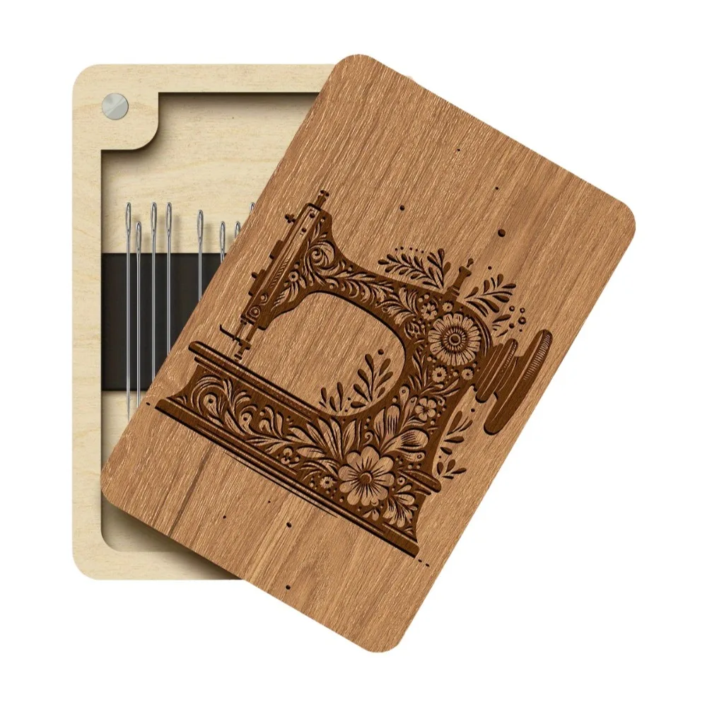 

Магнитный футляр для игл в стиле швейной машинки, декоративный деревянный держатель для игл ручной работы с магнитной застежкой, винтажный дизайн