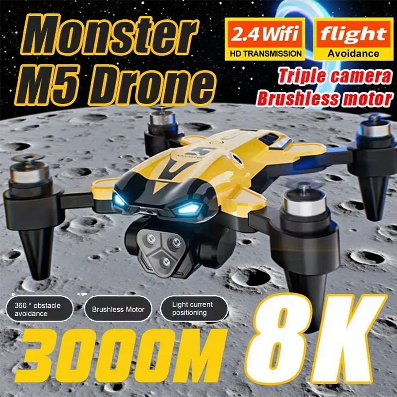 

Latest M5 Drone 8K HD Wide Angle Triple Cameras WiFi FPV Height Hold RC Quadcopter For Kids Adults Aerial Photography Gifts Toys