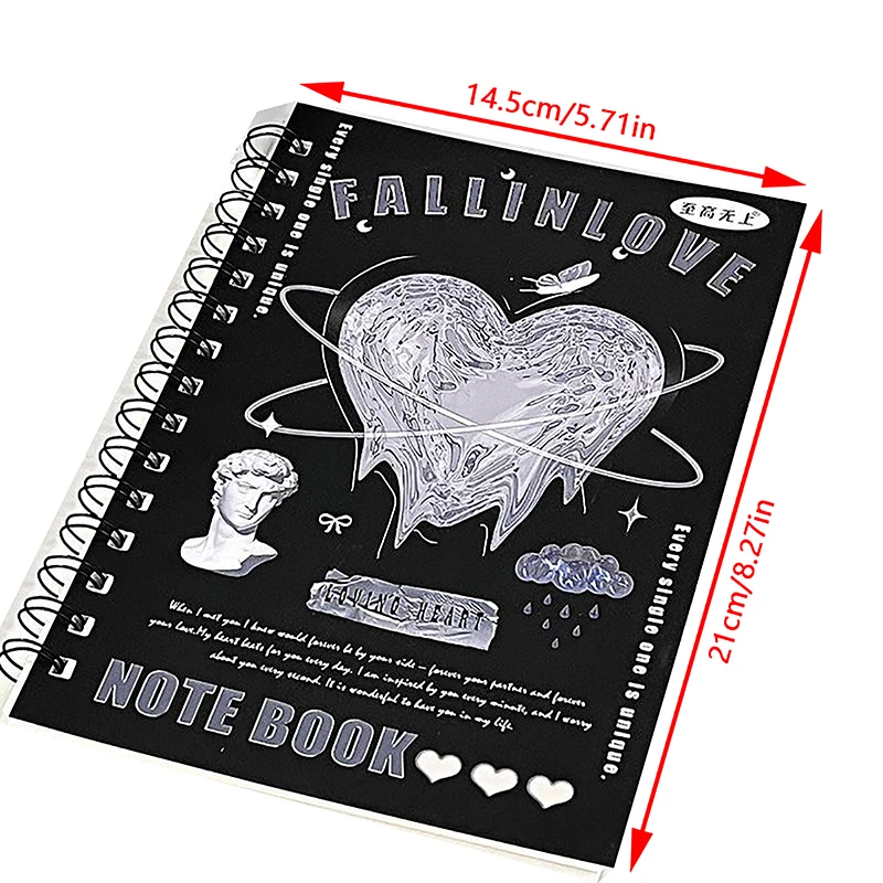 สมุดโน้ต A5 50แผ่นปกสไตล์ย้อนยุคสีดำเรียบง่ายลายการ์ตูนเส้นแนวนอนน่ารักอุปกรณ์สำหรับนักเรียน