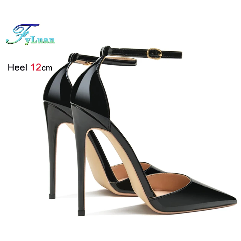 6cm 8cm 10cm 12cm Patent Leather Women Ankle Strap Pumps Pointed Toe Sexy High Heel Shoes Customize 33-46 Stiletto Talon Femme