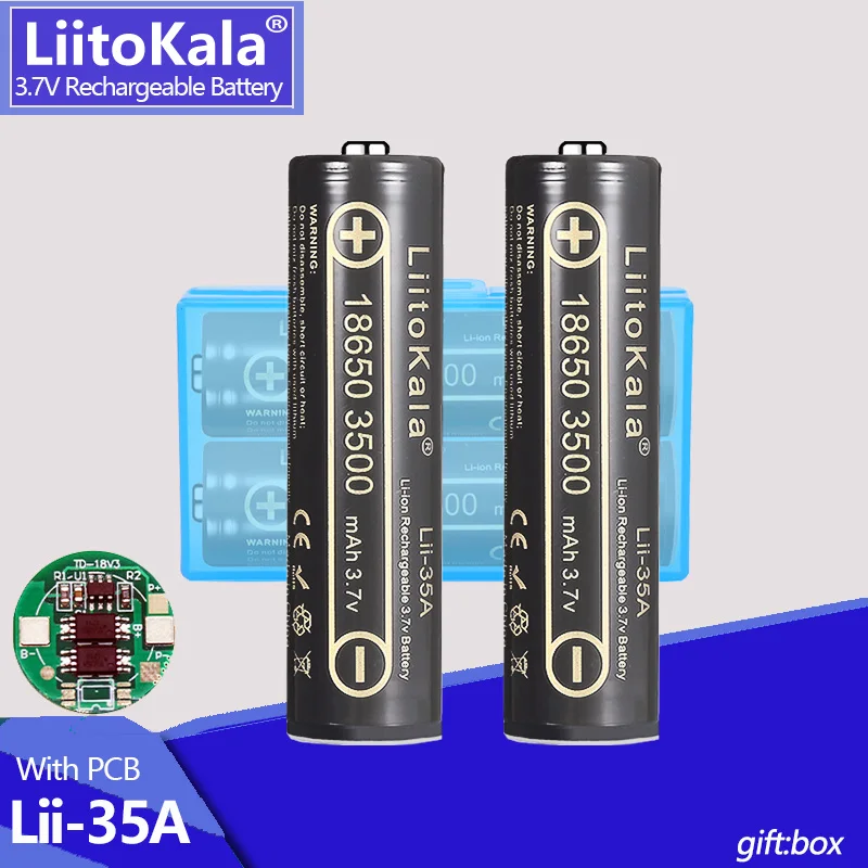 1-16PCS LiitoKala Lii-35A with PCB 18650 rechargeable battery 3500mAh high capacity 3.7V pointed light flashlight battery+box