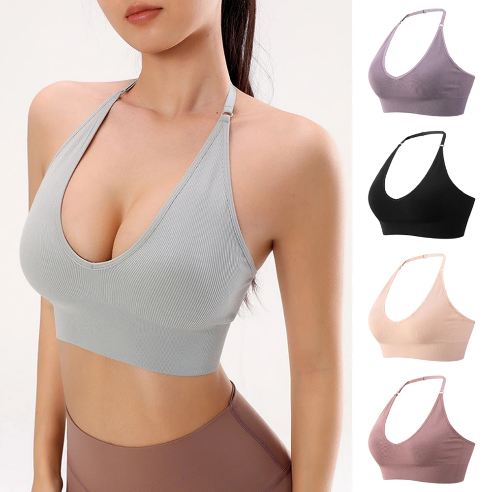 

Seamless V-Neck Sports Bra Sexy Beautiful Back Running Underwear With Chest Pad Naked Feeling Women Tank Top Activewear