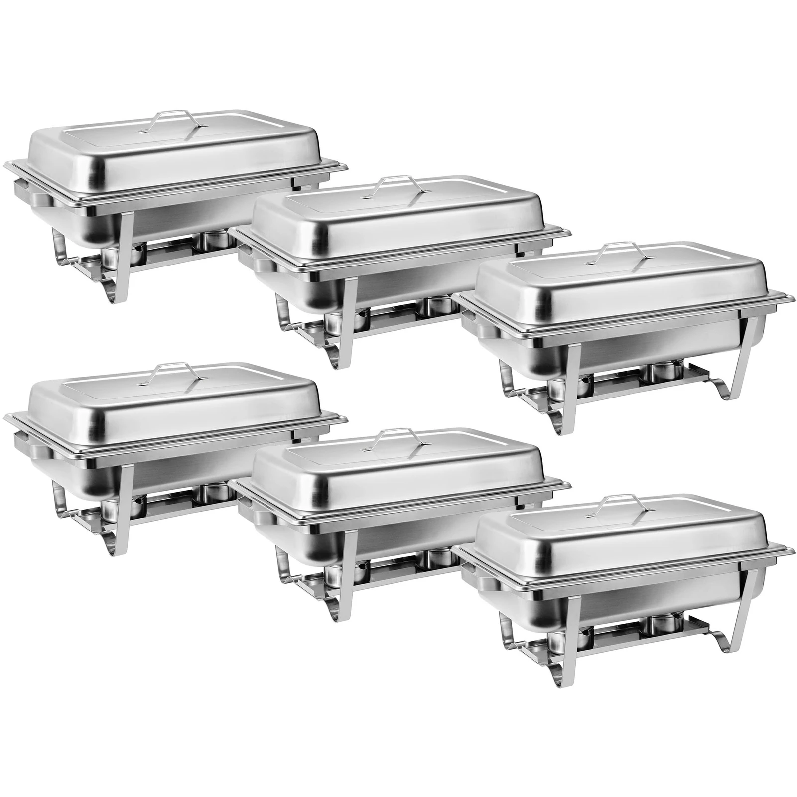 

6 Pack 8 Qt Stainless Steel Chafer Dishes Full Size Water Food Pan Fuel Holder