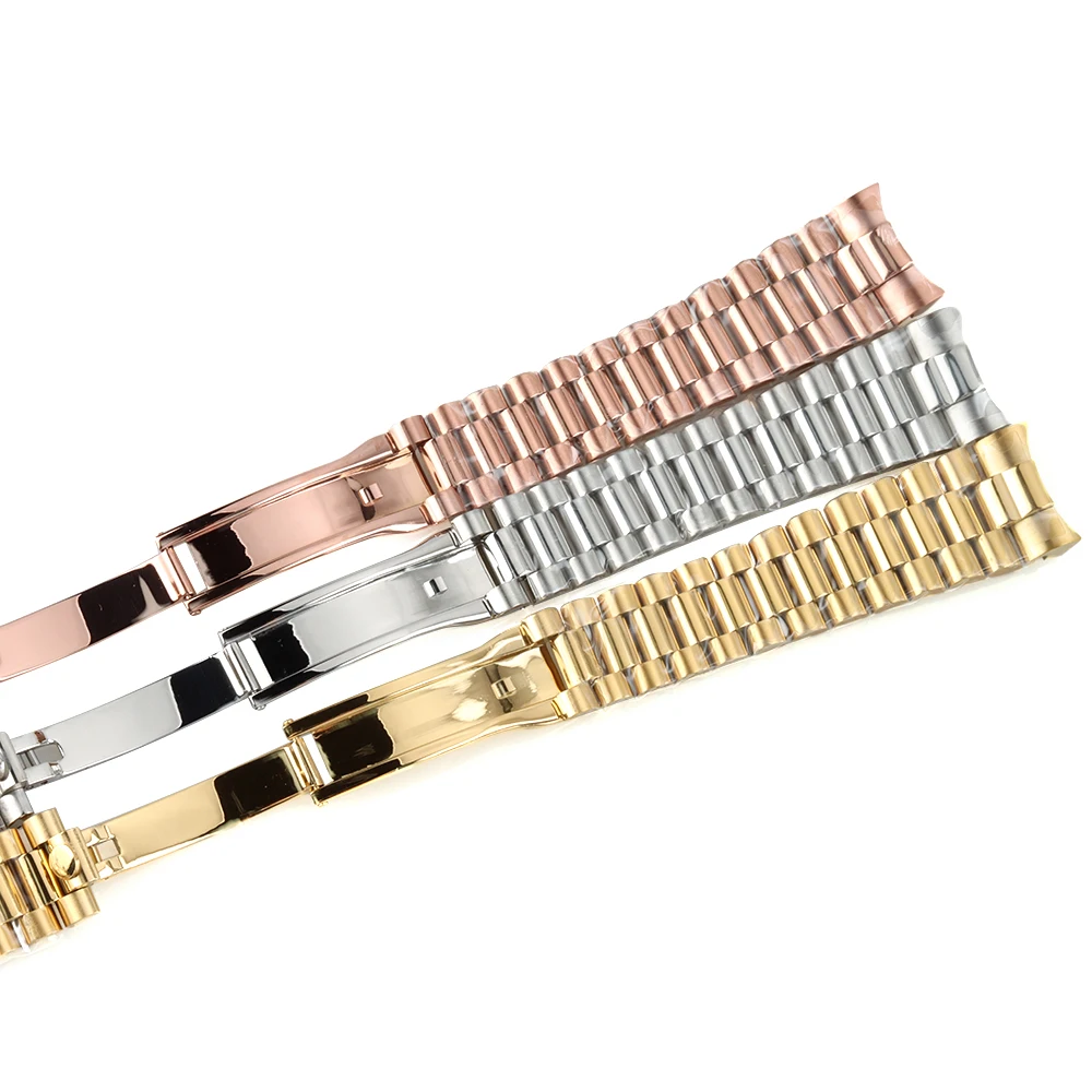 20 مللي متر عرض الذهب/الفضة الرئاسية الصلبة سوار 316L الفولاذ المقاوم للصدأ للطي مشبك ل سجل الغواصة NH35 NH36 ساعة