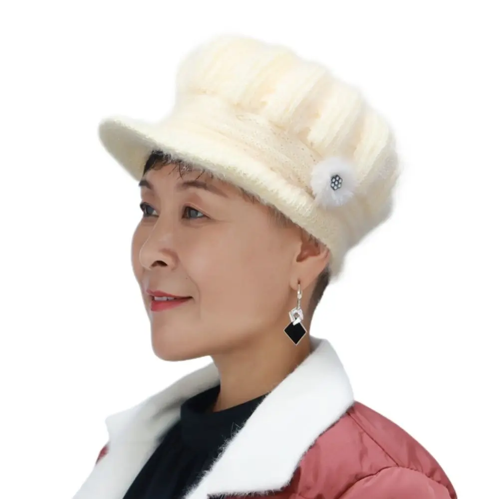 Flower Knitted Cap Elegant Plush Korean Style Winter Warm Cap Woolen Hat All-match Simple Mommy Hat Outdoor