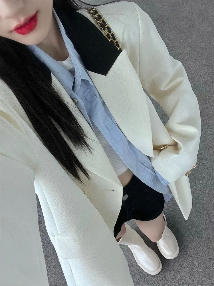 Spring High-end Design Sense Suit Jacket with Collar Style White Casual Commuting Professional High-end Trendy Women's Jacket