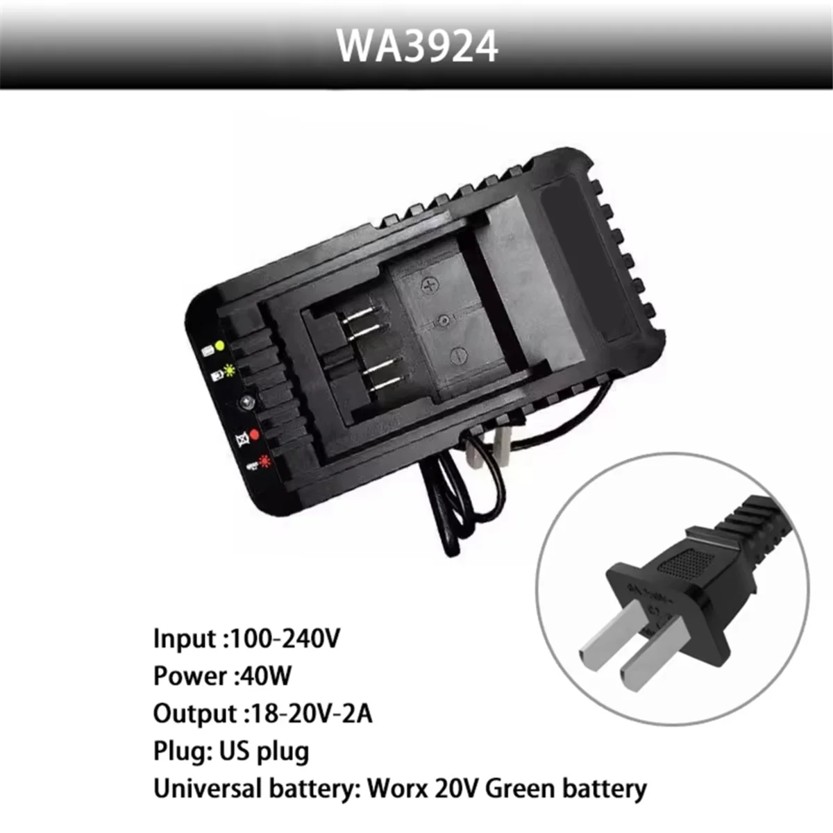 A83Z 20V Charger 2.0A/6A 20V 2A Dual Out 2A FanCooling 6A with Multi-Model Charge Protection Green Battery Platform US Plug A