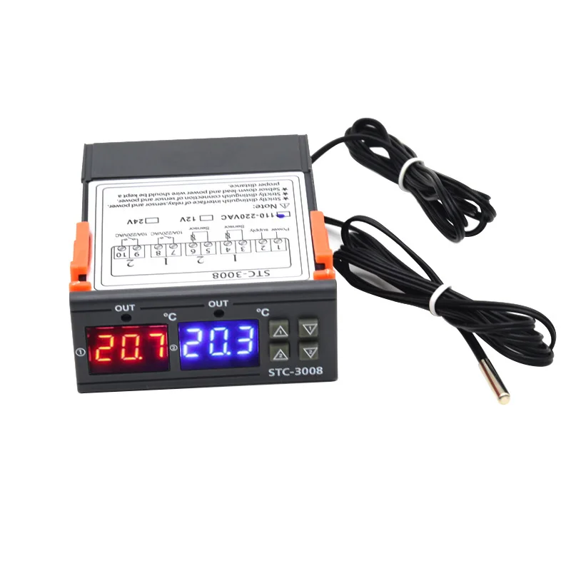 

STC-3008 Dual Sensor Temperature Controller Digital 12V 24V 220V Heater Cooler Dual Probe Thermostat with Precise Control