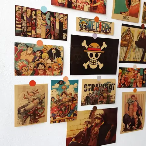 21Pcs Anime One Piece Vintage Luffy Posters Room Living Wall Decoration Cartoons Pirate Wanted Paintings Wall Posters Gifts