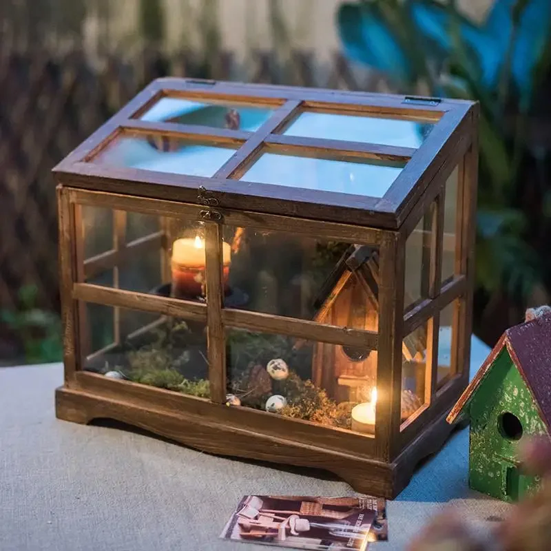 Glass box greenhouse micro-landscape display display box wind lantern candlestick storage grocery garden