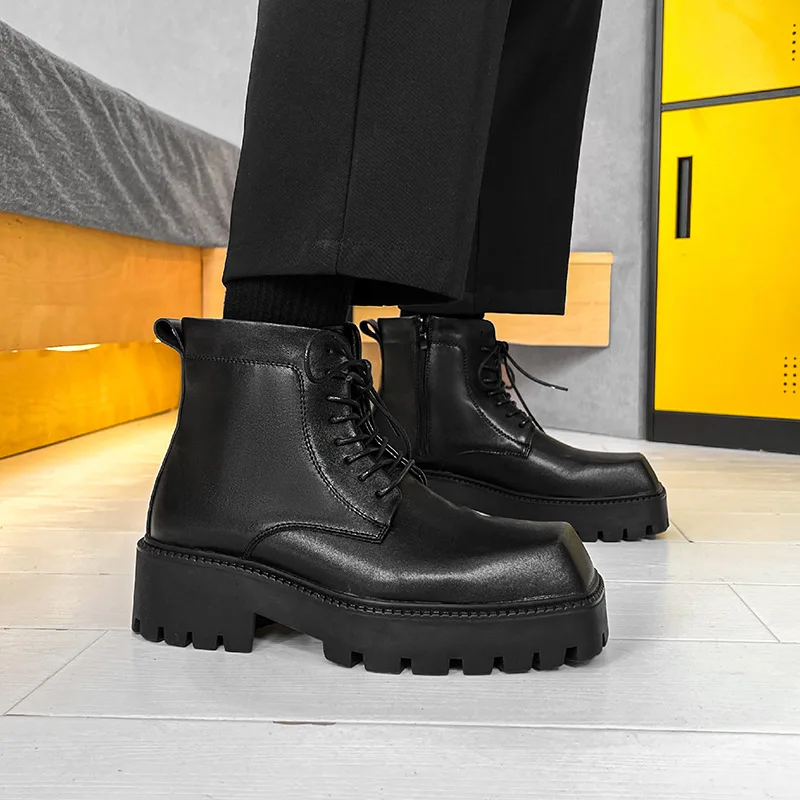 

мужские роскошные модные ботинки на платформе, брендовые дизайнерские туфли с квадратным носком, платье в стиле панк, хип-хоп, оригинальные кожаные ботинки, красивые короткие ботинки
