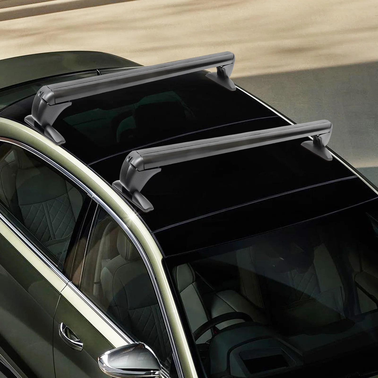 2 PCS Car Roof Bars Universal Roof Cross Bar Aluminum Non Destructive Installation With 2 Security Keys Dynamic Load 99.21LBS Ratchet Adjustable Fit Most 4/5 Door Vehicles Roof Luggage Rack For Travel Kayak Bike Storage