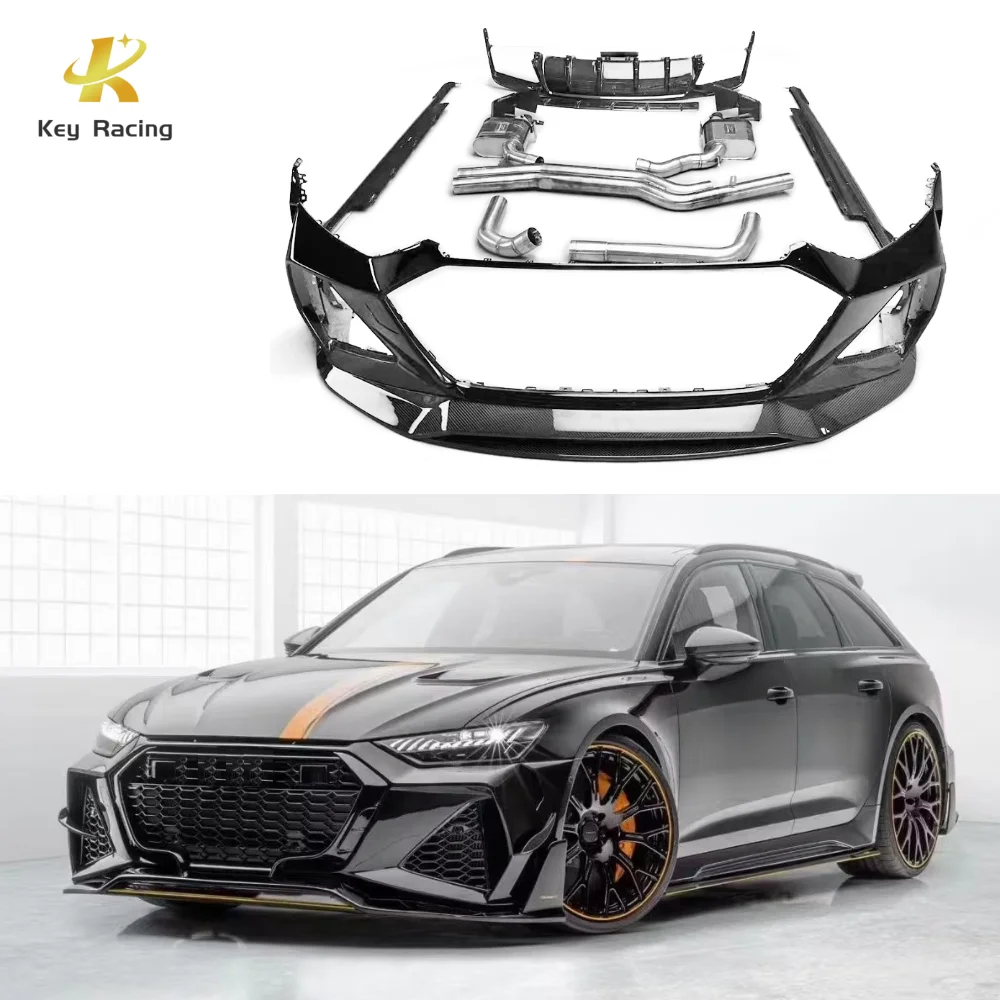 For Audi RS6 C8 2019-2023 Upgrade MSY Style Bodykit Carbon Fiber Front Bumper Rear Diffuser Exhaust Pipe Side Skirts