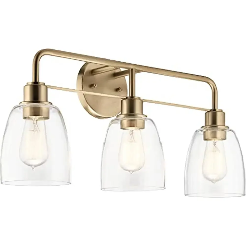 Meller Vintage Clear Glass 3-Light Vanity Fixture in Champagne Bronze Industrial Bathroom Lighting Fixtures E26 Bulb Compatible