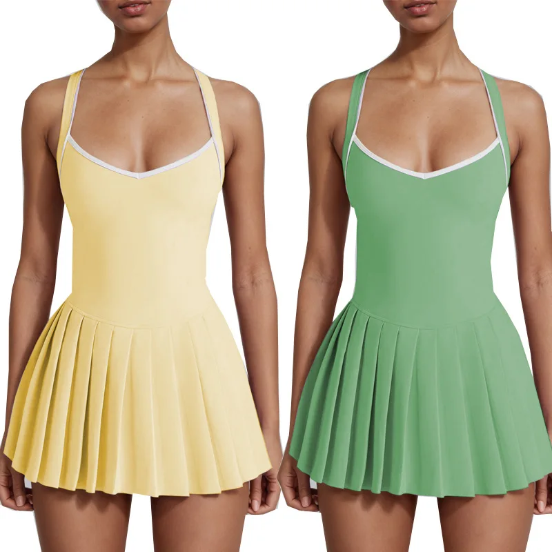 Kruis mouwloze dames yoga set bodysuit gym jumpsuits rok yoga kleding push-up workout trainingspak tennisrok danskleding