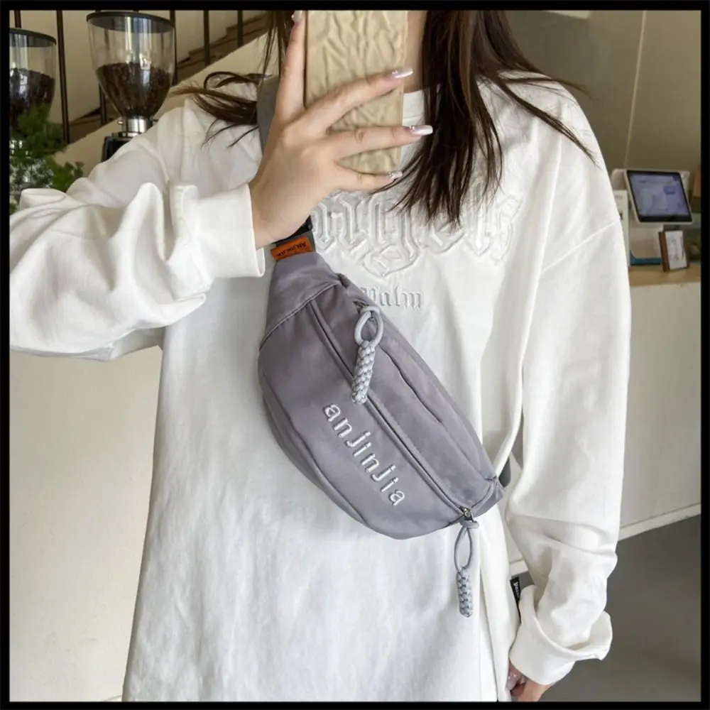 Bolso pequeño de lona deportivo para mujer y niña, bandolera con bordado de letras versátil, Color sólido