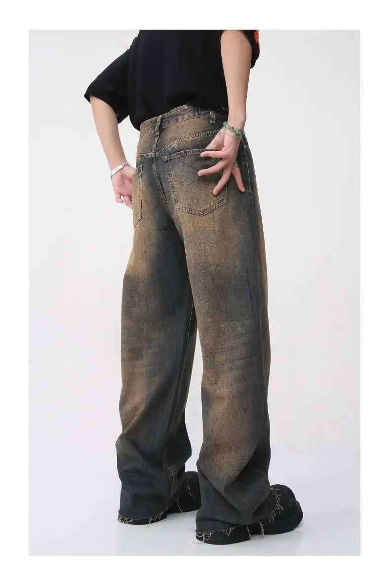 [IEFB] Herren Vintage Jeans mit Farbverlauf Y2K Streetwear Mittelhohes Bein mit Ausgefranstem Saum Distressed Denim Lange Hose 9A8628 – Detail 11