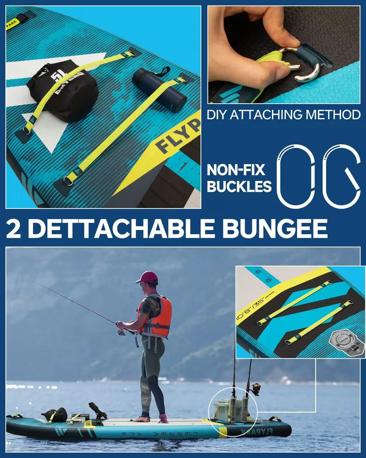SUP Aufblasbares Paddleboard im Ocean Explorer-Stil, Outdoor-Wasserstation-Board, 11 Fuß, 325 * 89 * 15 cm, ultrabreites Design, geeignet für Familienreisen, Wasseryoga, Fitness, Angeln und Seen. Wird mit einem vollständigen Zubehörset geliefert, einschließlich Sitze und Paddel. – Detail 5