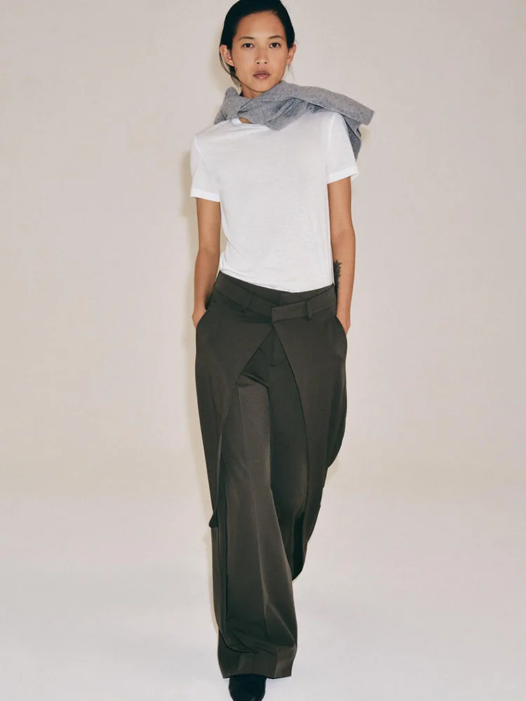 Fall 2026 New Arrival Women's Fashion Casual Loose Wide Leg Pants Front Pleat High Waist Long Trousers Elegant Style