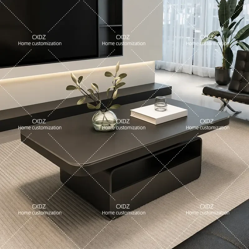 Modern Minimalist Black Rectangular Rock Slab Coffee Table Light Luxury High End Living Room Furniture For Small Apartment