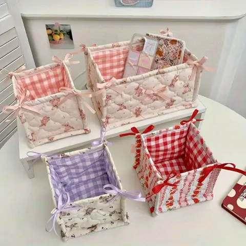 1pcs  Adorable quilted storage basket, desktop organizer, cosmetic, snack, and small item sorting bag, shelf storage basket