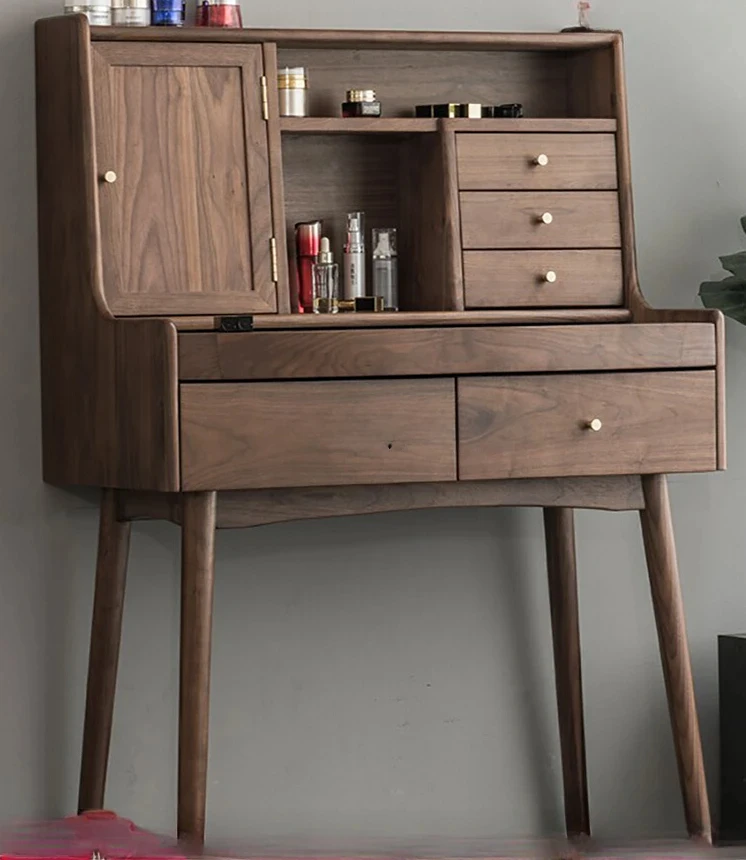 

Cherrywood Solid Wood Flip Mirror Dresser Modern Minimalist Black Walnut Multifunctional