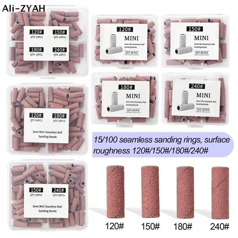 

50/60/100Pcs 3MM Mini Nail Sanding Bands Sets For Dead Skin Calluses Nail Gel Remove 120#150#180#240#