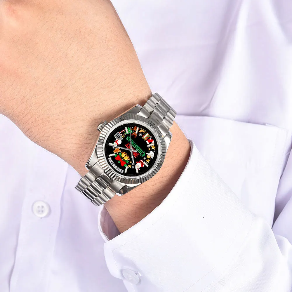 ساعة عيد الميلاد بطابع 40 ملم ميوتا 8285 ساعة ميكانيكية أوتوماتيكية مع تاريخ مزدوج أزرق مضيء 8285 ساعة هدية عيد الميلاد