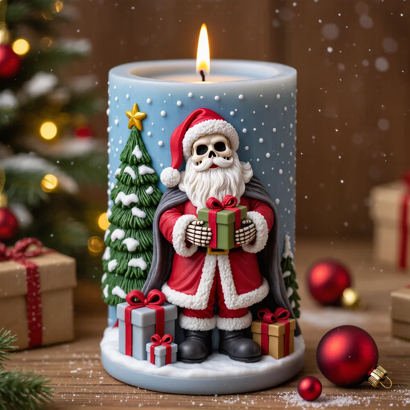 

[Рождественская фантазия] Скелет Санта-Клаус форма для свечи снежная рождественская елка фон силиконовая форма праздник вечеринка креативное украшение