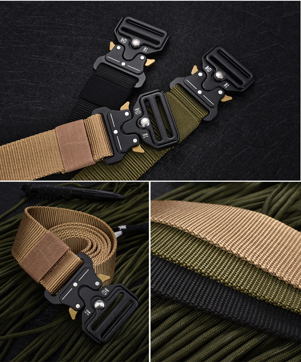 Taktischer Gürtel mit Schnellverschluss für Herren – robuster Canvas-Bund mit Wasserflaschenhaken, Karabiner, Outdoor-Jagd, Wanderausrüstungsset – Detail 17