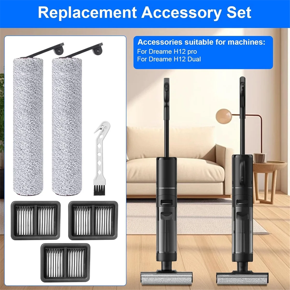 Per Dreame H12 Pro / H12 Dual Cordless Wet and Dry Aspirapolvere Spazzole a rullo Filtri HEPA Parti di ricambio