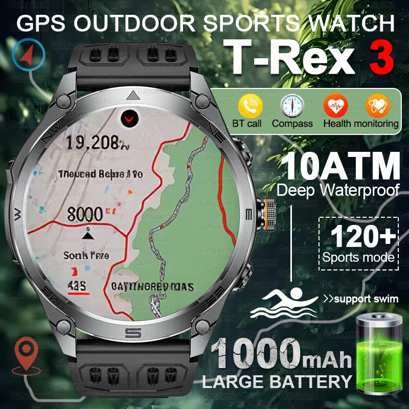 

Профессиональные GPS-умные часы, новинка 2025 года, военные умные часы для мужчин, 10 атм, водонепроницаемые, 170+ спортивных режимов, встроенные часы с GPS BT и вызовом