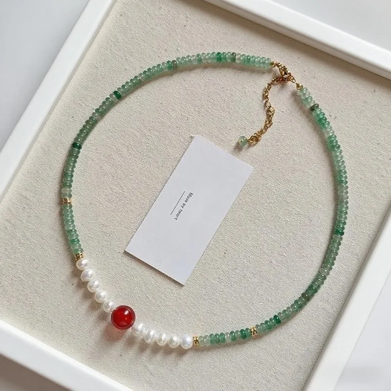 

Minar Retro Natural Stone Red Agate Jade Freshwater Pearl Beads Beaded Necklace for Women 18K Real Gold Copper Chain Chokers