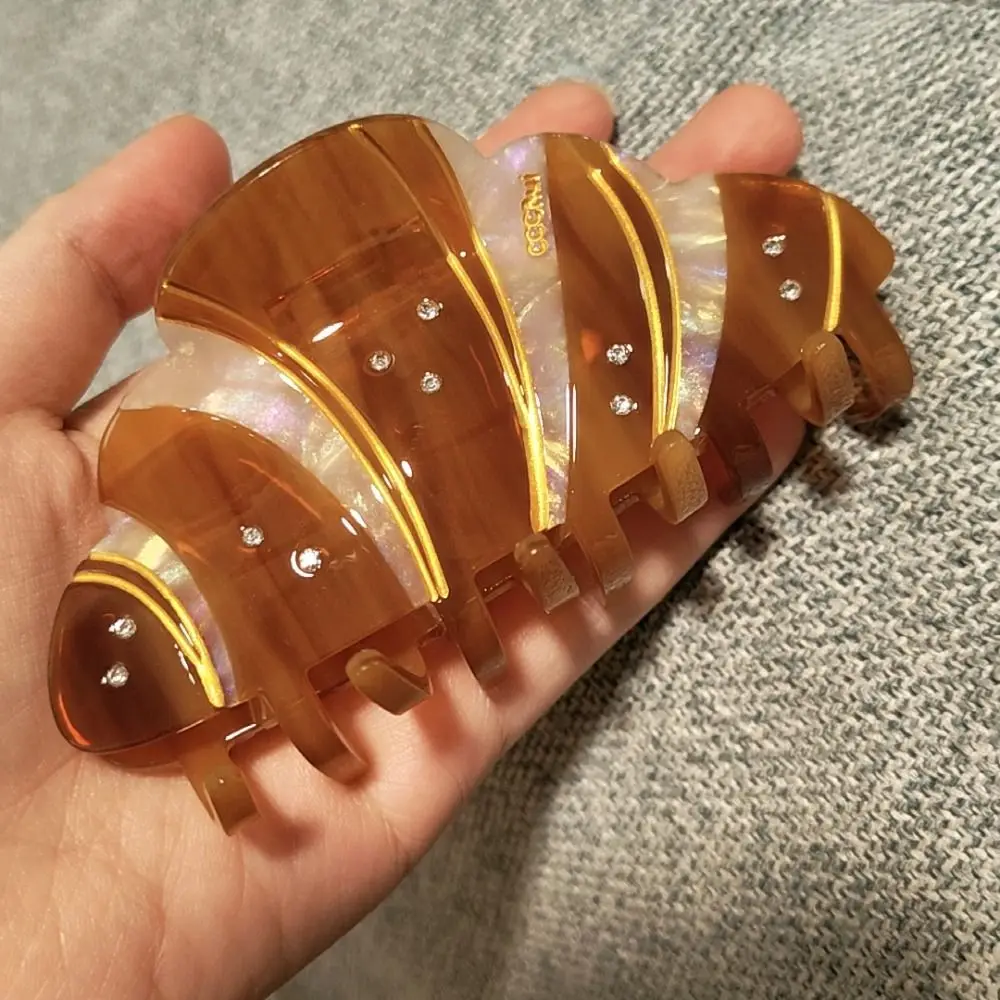 Creative Korean Style Croissant Hair Claw Funny Headwear French Diamond Crab Clip Kawaii Coffee Acetic Acid Shark Clip Daily