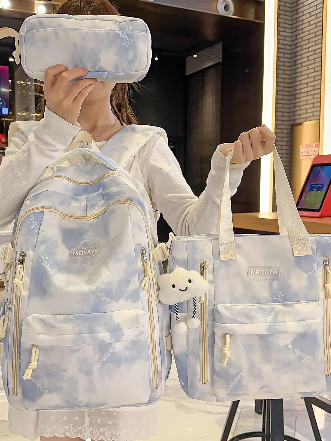 十代の女の子のための愛らしいスクールバックパック、新鮮なキャンパススタイル、小中学生向けダブルショルダーバッグ