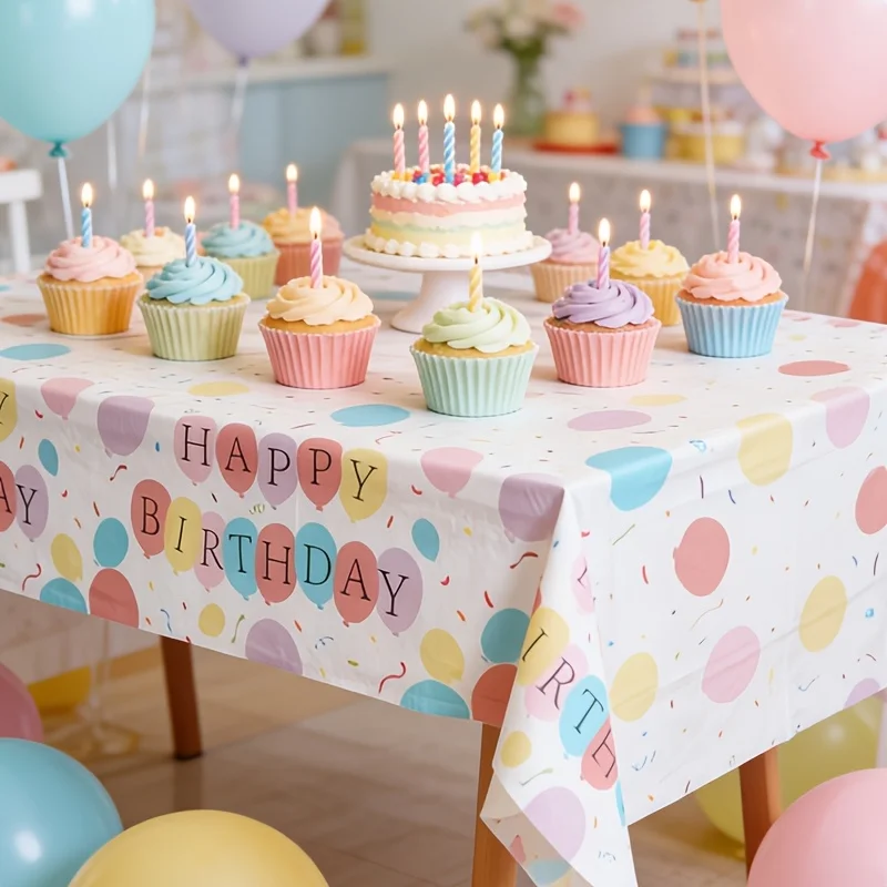 1pc, Colorful Dot Birthday Theme Tablecloth, 86.61 X 51.18inch, Birthday Theme Disposable PE Table, Happy Birthday Party Decor,