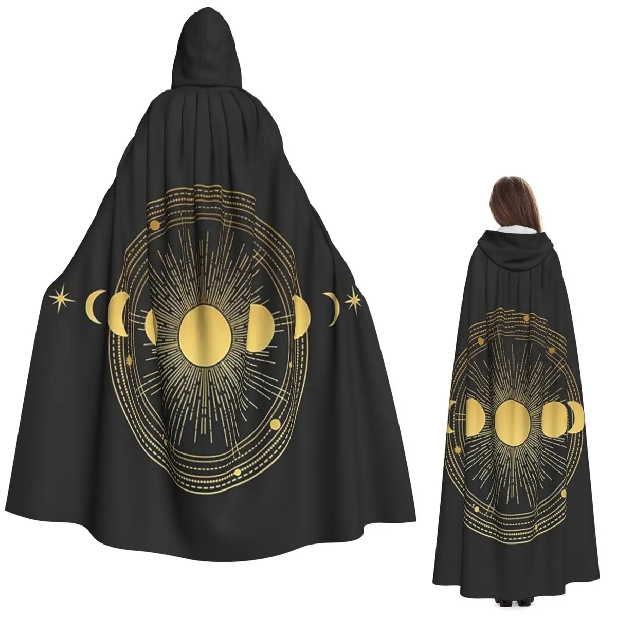 

Бохо Золотой Полумесяц и Солнце Ведьма Длинный Плащ С Капюшоном Ведьма Средневековый Костюм Накидка ХэллоуинВечеринка Для Взрослых Унисекс