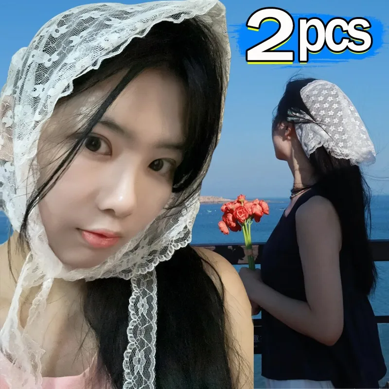 

1-2Pcs Sweet Lace Headscarf Women Girls Korean INS Pastoral Style Summer Triangle Scarf Hair Band Fashion Cute Hair Accessories