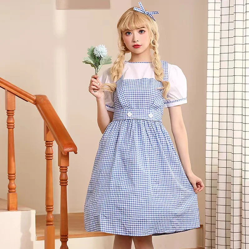 Volwassen Blauw En Wit Plaid Vrouw Dorothy Gale Cosplay Vrouwelijke Halloween Maid Kostuums Carnaval Purim Parade Rollenspel Party Dress