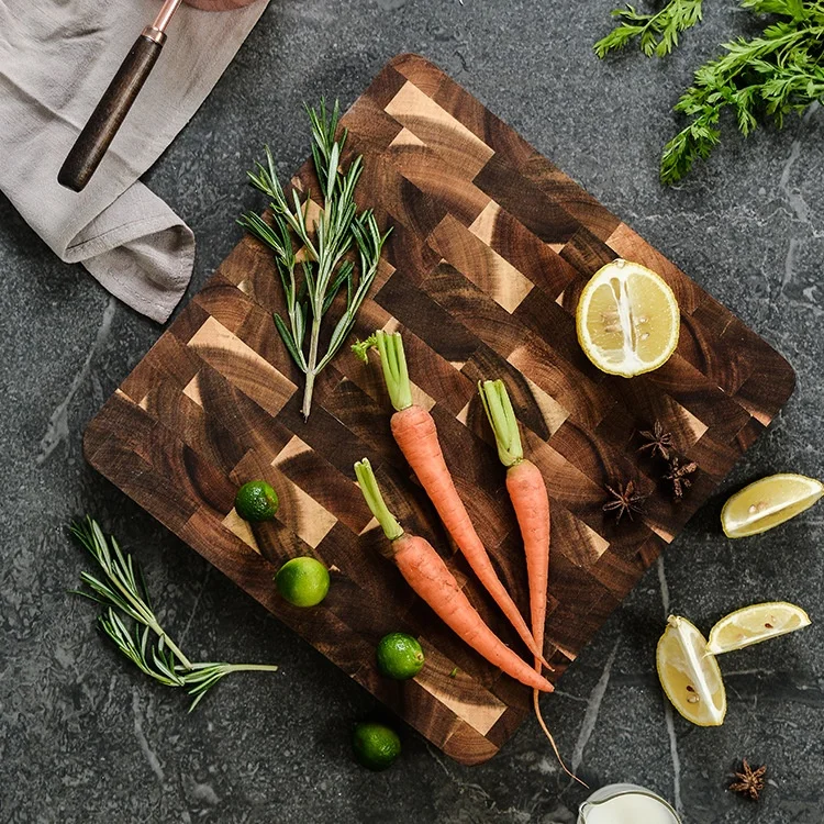 Factory direct sale acacia wood cutting board kitchen large solid wood durable geometric checkered wooden cutting board