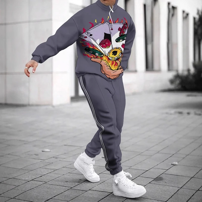Fashion Pattern Printing Tracksuits Mens Autumn Casual Long Sleeve Tops And Pants Two Piece Sets Men Outfits Leisure Sweatsuits