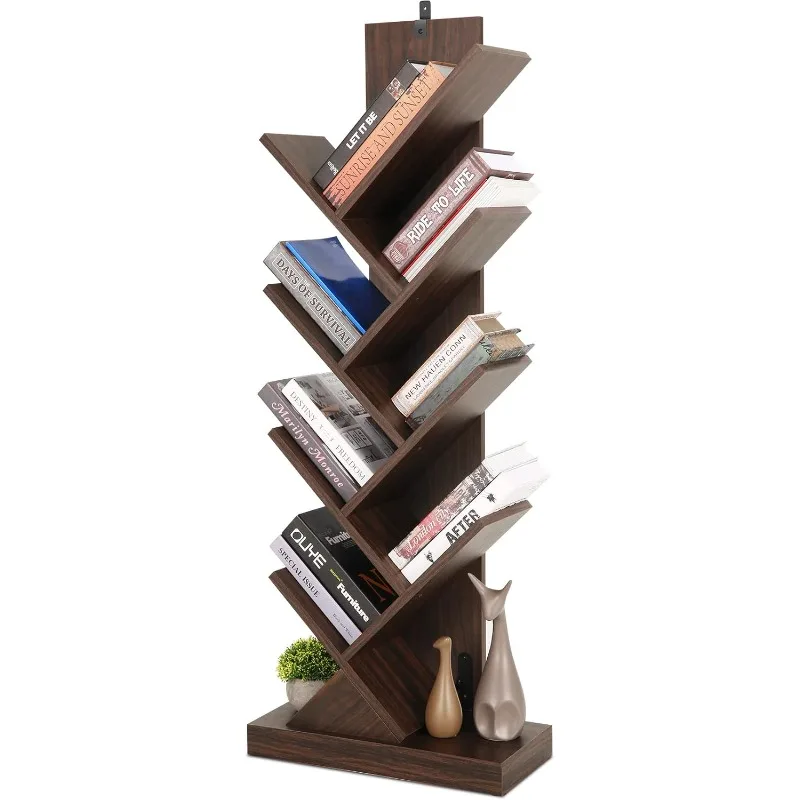 

8 Tier Tree Bookshelf, 8 Shelf Open Book Case, Sturdy Tree Bookcase, Narrow Book Organizer Shelves for Bedroom