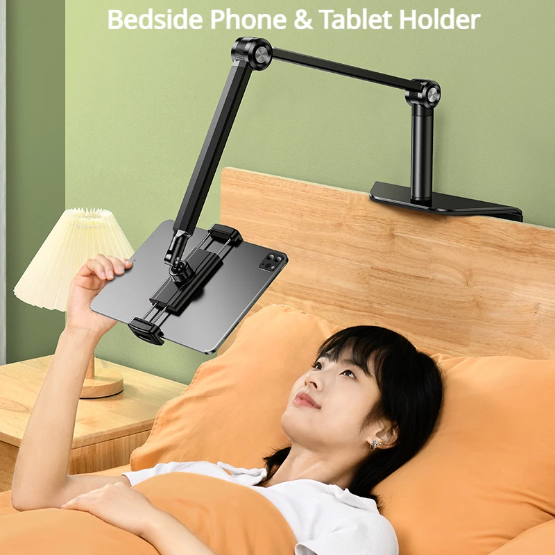 Oatsbasf Hidden Bedside Tablet Phone Stand Holder 990° Rotate Insertable Slit Clip-On Phone Bracket Tablet Mount for Sofa Desk