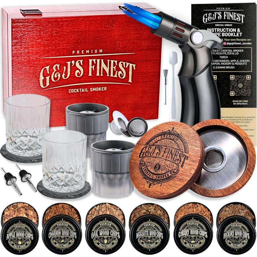 

Набор для коптильни виски, набор для коктейлей с крышкой, крышкой для защиты от насекомых, 6 дровяных чипсов и подарочная коробка для копченых, старомодный бурбон