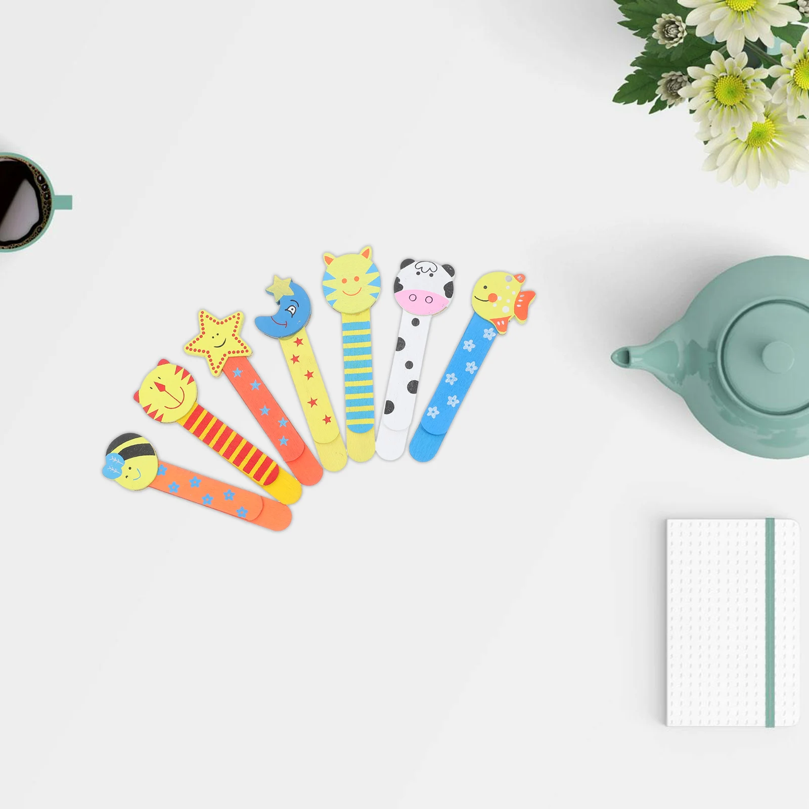 20Pcs Cartoon Wooden Bookmarks with Ruler Scale Function Portable Book Markers for Kids Students Study Decorative Stationery