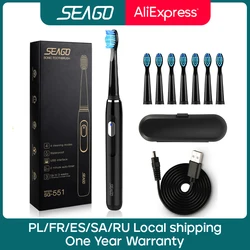 Seago-cepillo de dientes eléctrico recargable, dispositivo dental sónico con 3 cabezales de repuesto, temporizador de 2 minutos y 4 modos de cepillado, resistente al agua, SG551